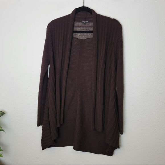 EILEEN FISHER Dark Brown Open Front Ribbed Wool Cardigan Sweater Size Petite PM - Picture 1 of 13